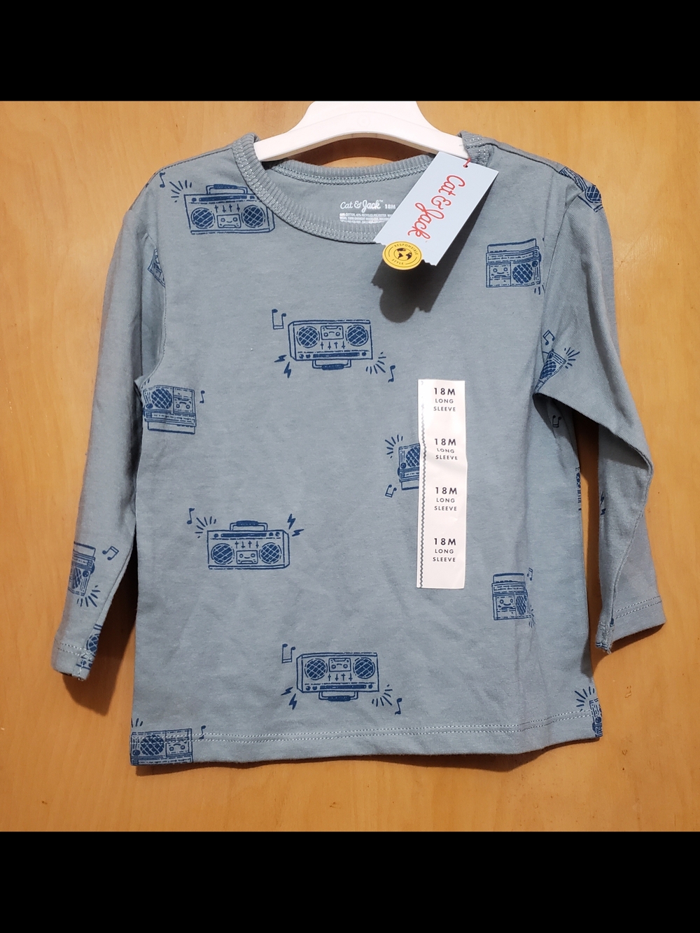 Cat & Jack Blue Long-Sleeve Tee with Navy Boombox Print